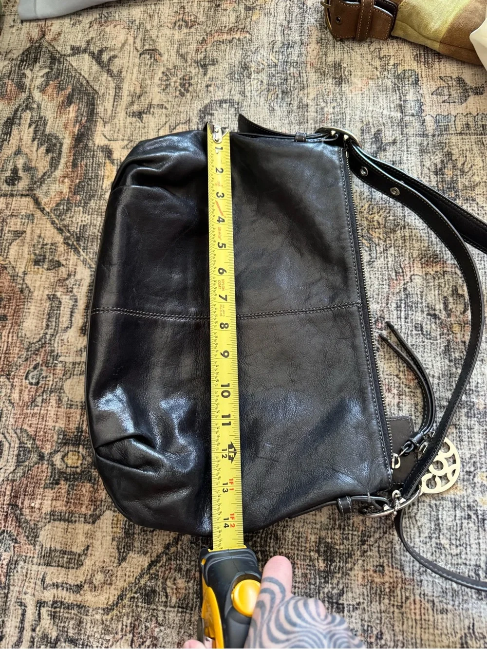 Coach Black Leather Shoulder Bag with Cherry Charm